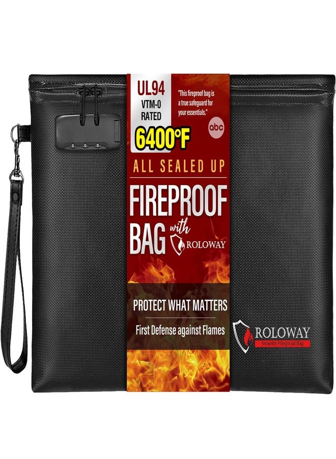 ROLOWAY Fireproof Document Bag (14.5 x 11.5 inch), 6400℉ Fireproof Money Bag with Zipper for Cash, Fire Safe Money Pouch with Lock (Black) - Image 1